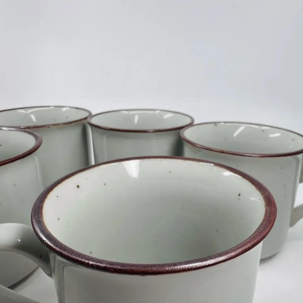 Stoneware 11 Pc Mug Au Gratin Dish Set Cream Brown Speckled VTG Organic Modern